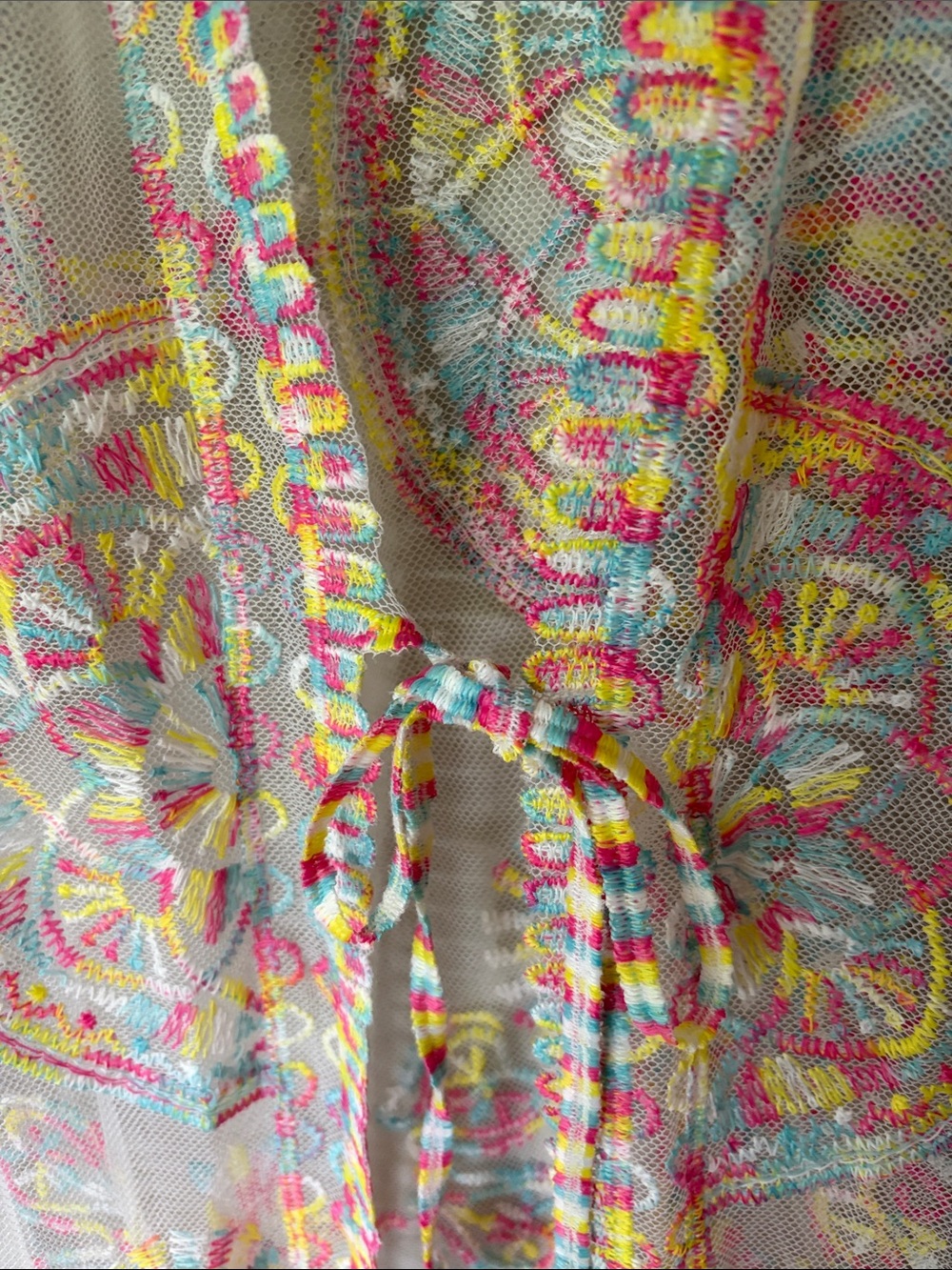 Sheer Pastel Embroidered Tie-Front Kimono Robe - Multicolor Pastel - Picture 4 of 5